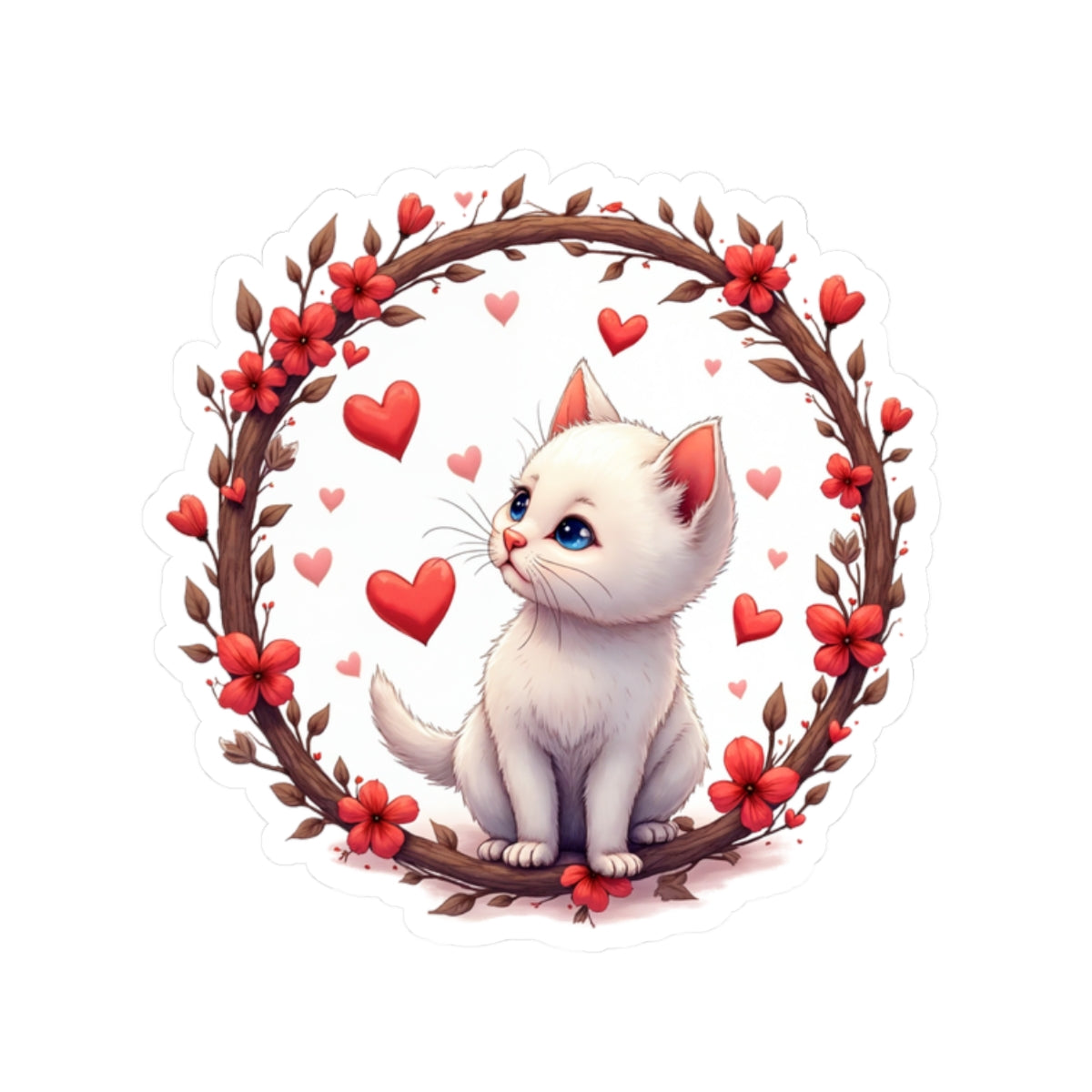 Kitten with Hearts - Kiss-Cut Sticker