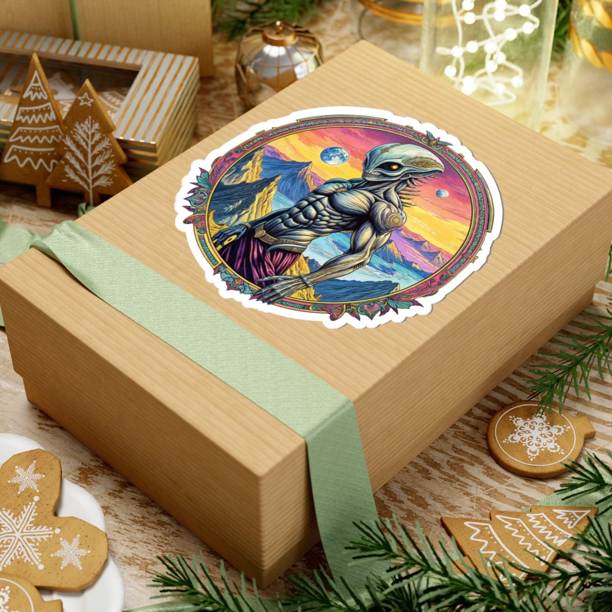 Printify Paper products Sticker - Adventures Beyond the Stars Await - Let’s Blast Off - Alien & Space Kiss-Cut