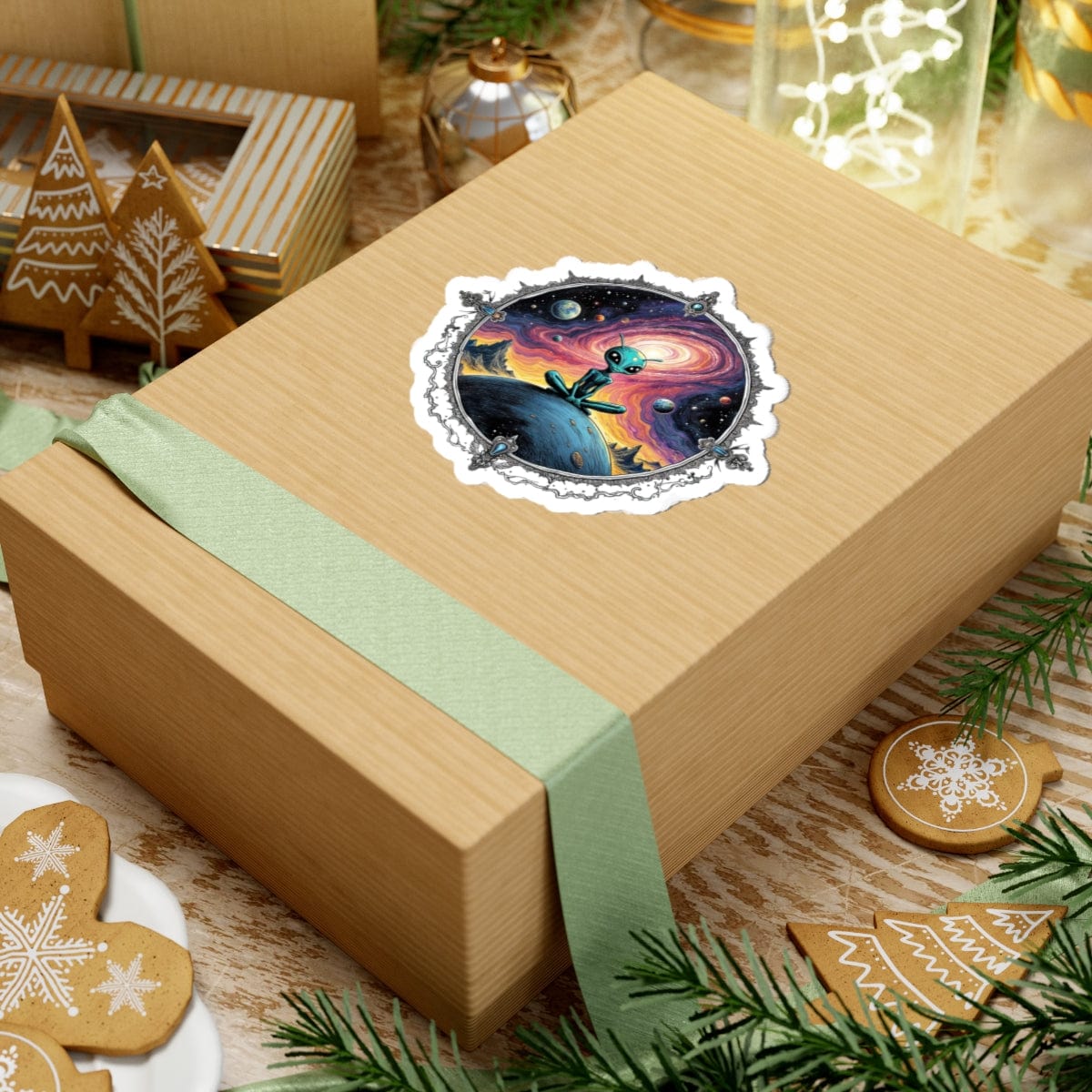 Printify Paper products Sticker - Exploring the Cosmos, One Planet at a Time! - Alien & Space Kiss-Cut