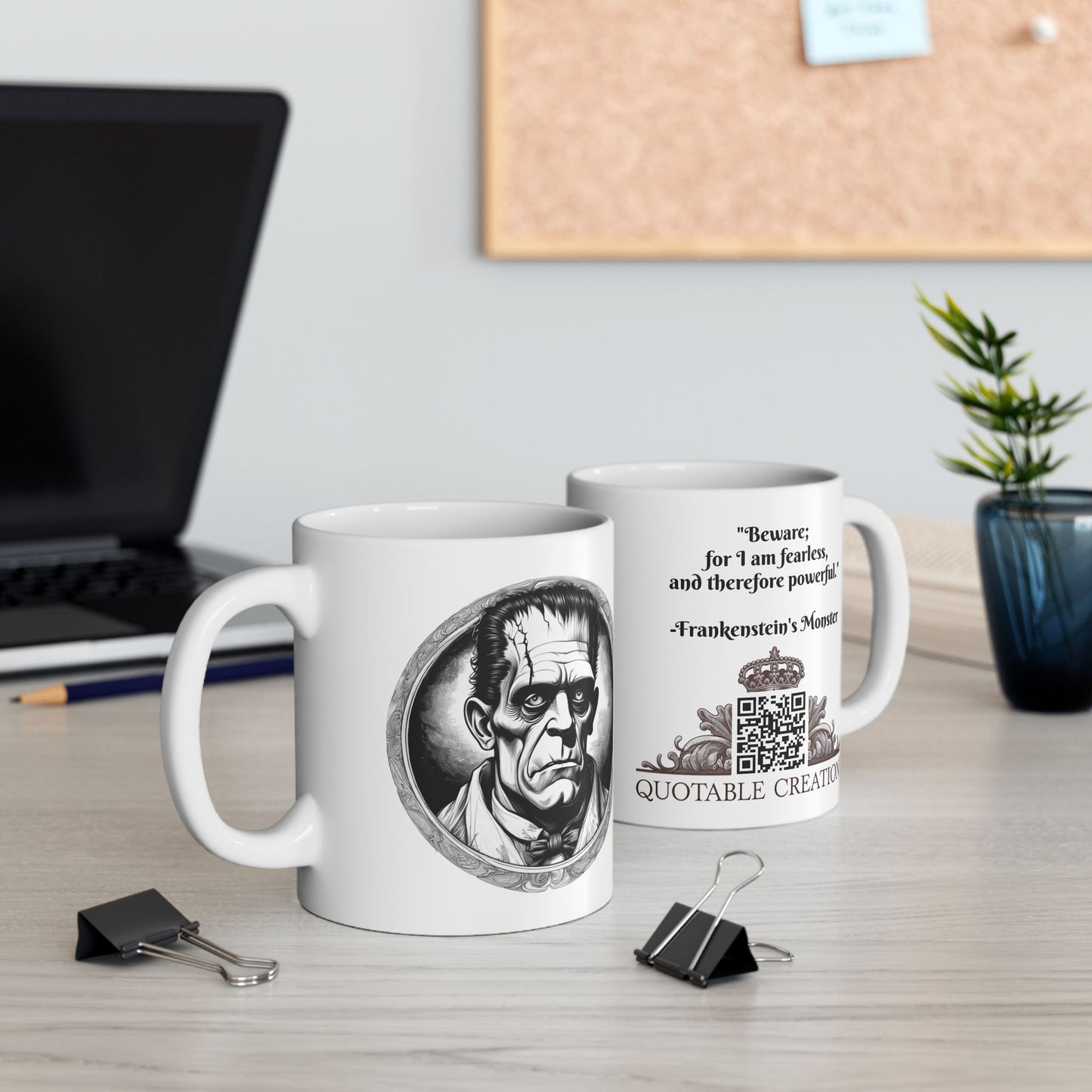 Frankenstein's Monster Inspirational Quote Coffee Mug with QR Code (11, 15oz)