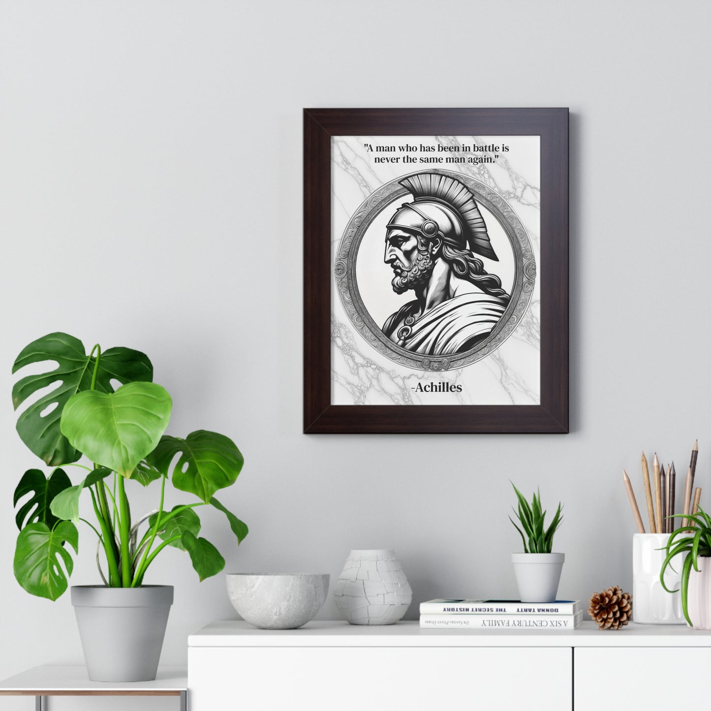 Achilles Greek Mythology Motivational Framed Wall Art Quote for Home Office Decor - Unique Gift for Warrior Spirit Inspirational Fans