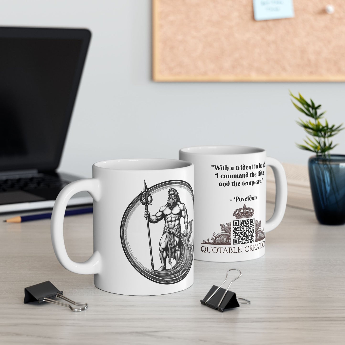 Poseidon Inspirational Quote Coffee Mug with QR Code (11, 15oz)