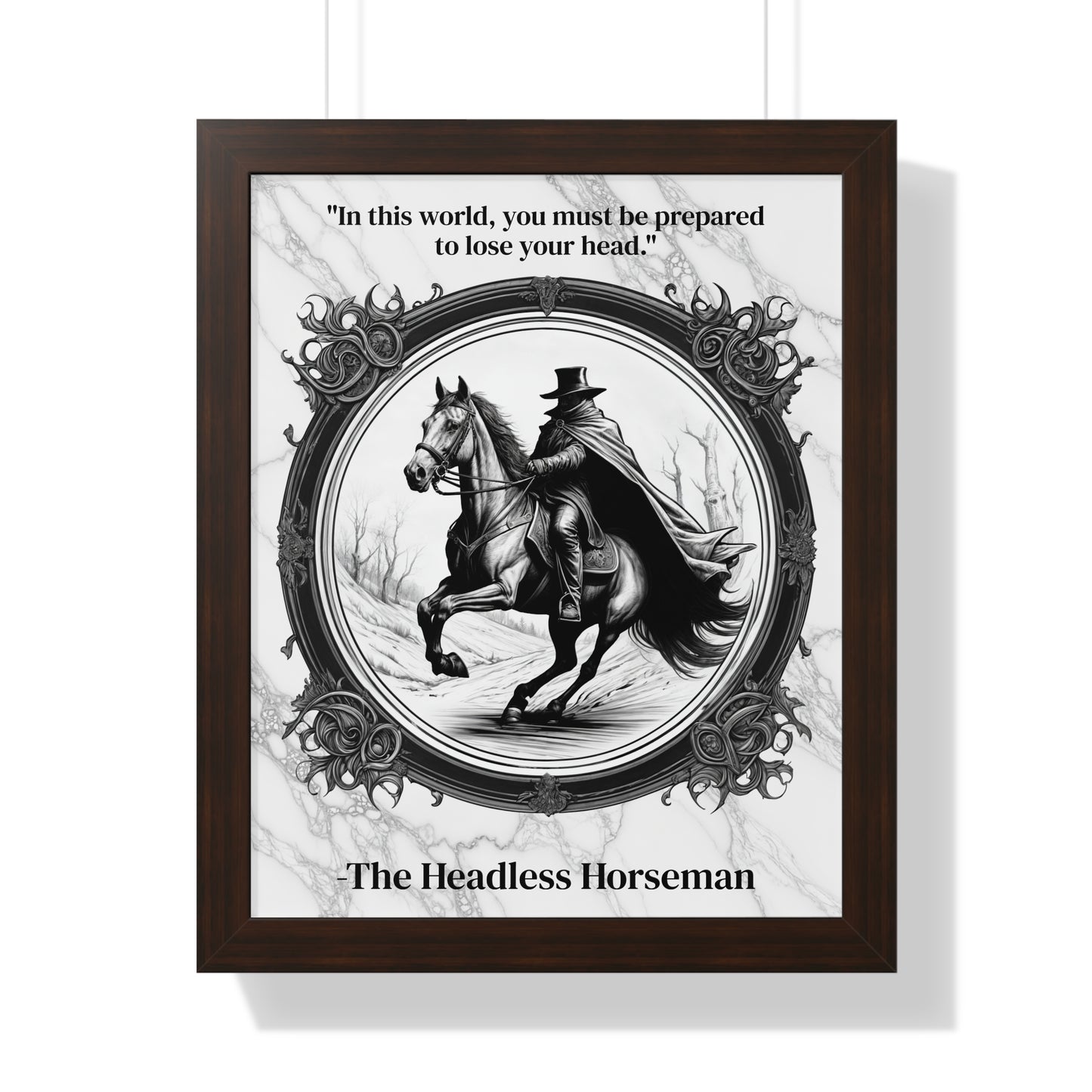 The Headless Horseman Inspirational Quote Halloween Decor Framed Wall Art for Home Office Gift - Ideal Legend Quote Print for Spooky Fans