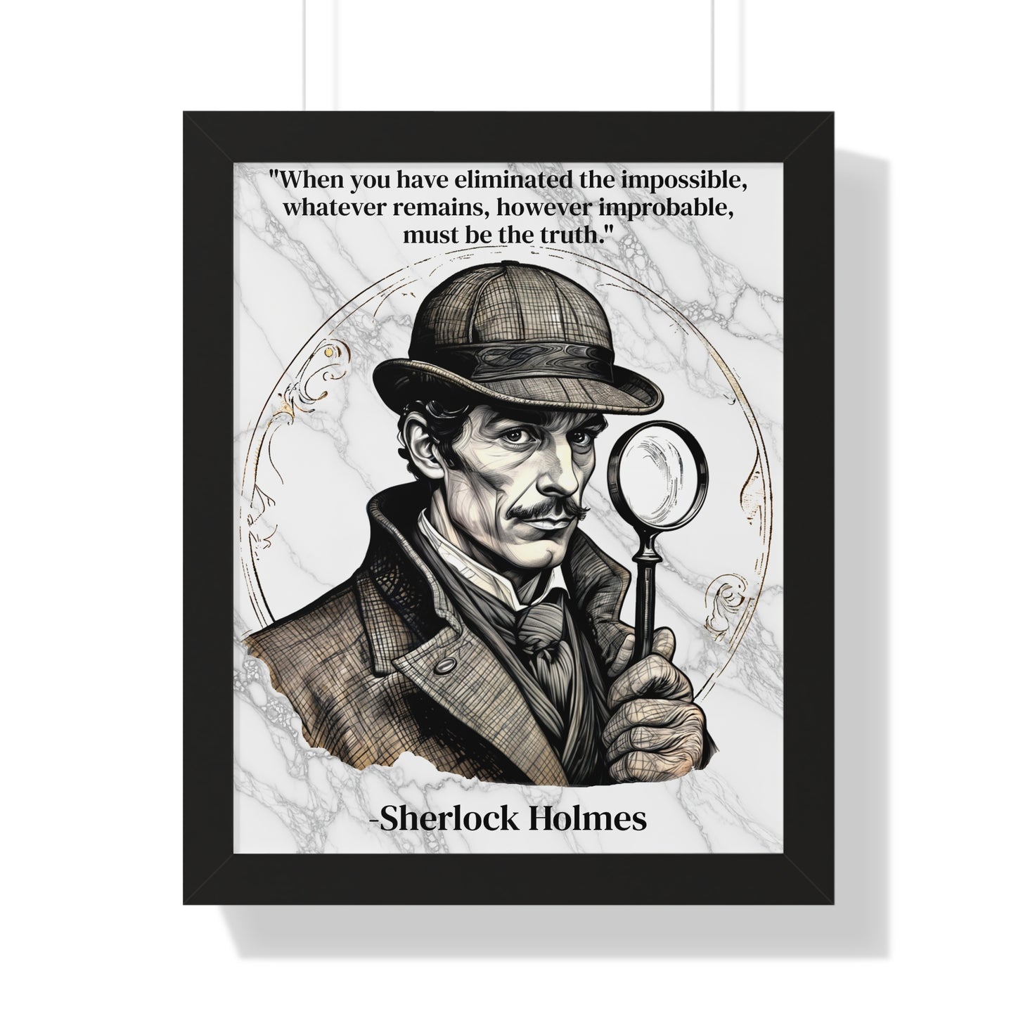 Sherlock Holmes Inspirational Quote Mystery Lover Decor Framed Wall Art for Home Office Gift - Perfect Detective Quote Print for Fans