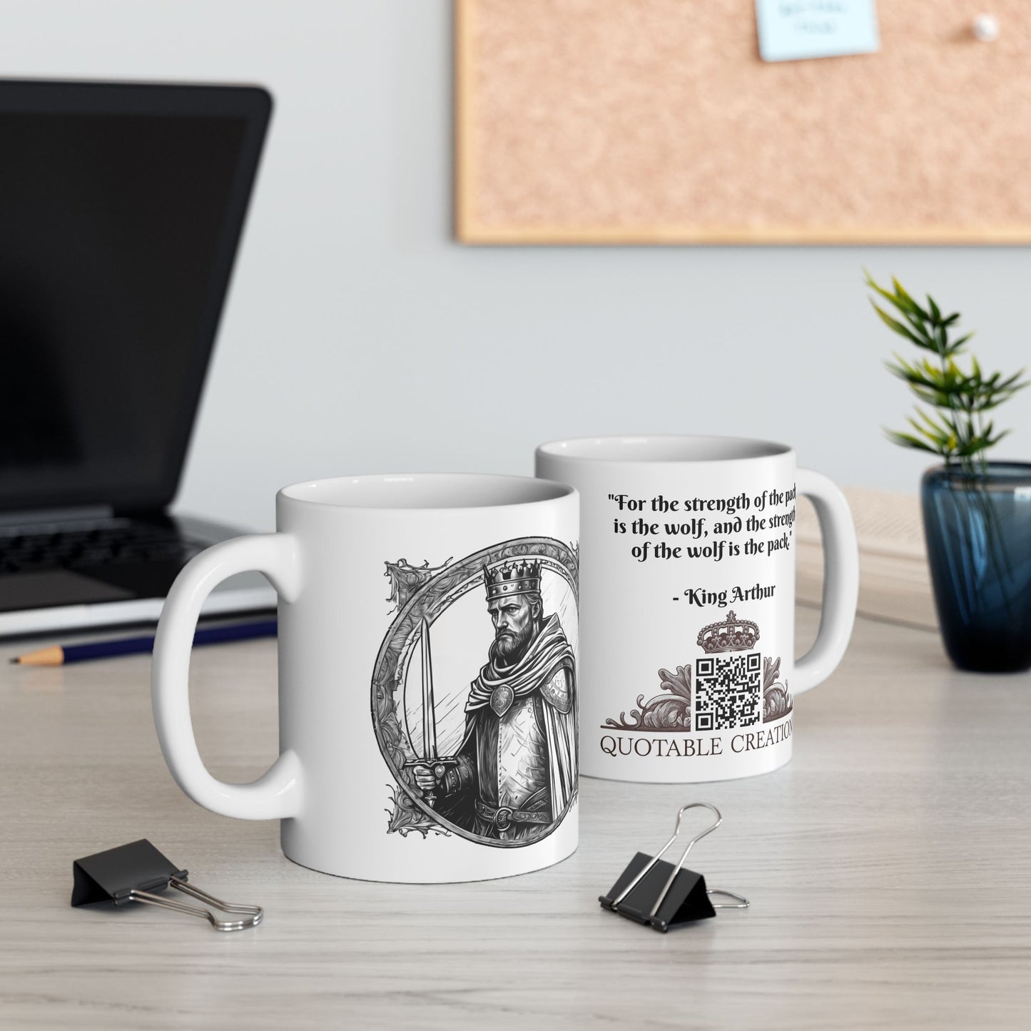 King Arthur Inspirational Quote Coffee Mug with QR Code (11, 15oz)