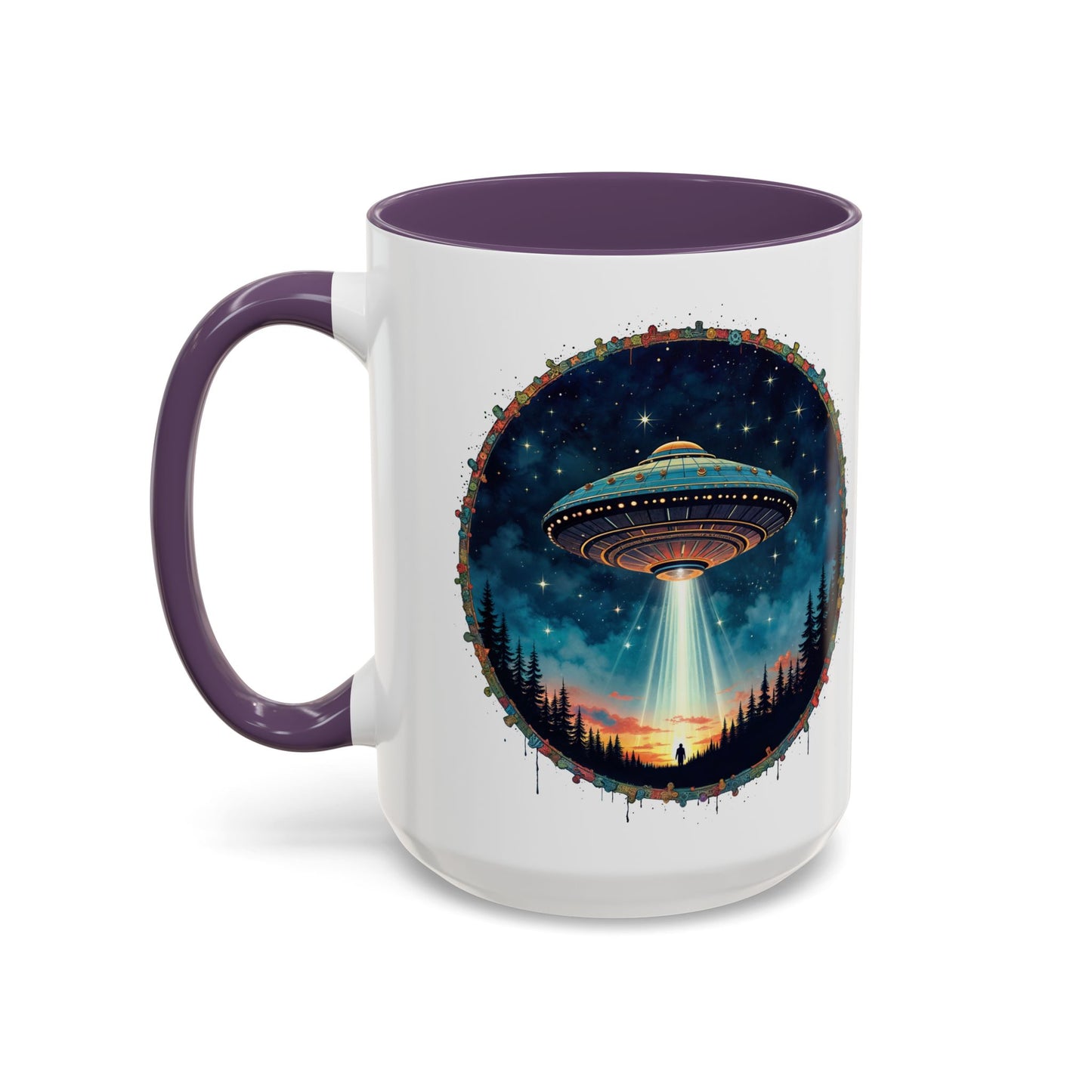 UFO Coffee Mug with Funny Cafe and Space Quotes for Coffee Lovers Who Enjoy Quirky Gifts and Humorous Alien-Themed Jokes QR Code Quote Video