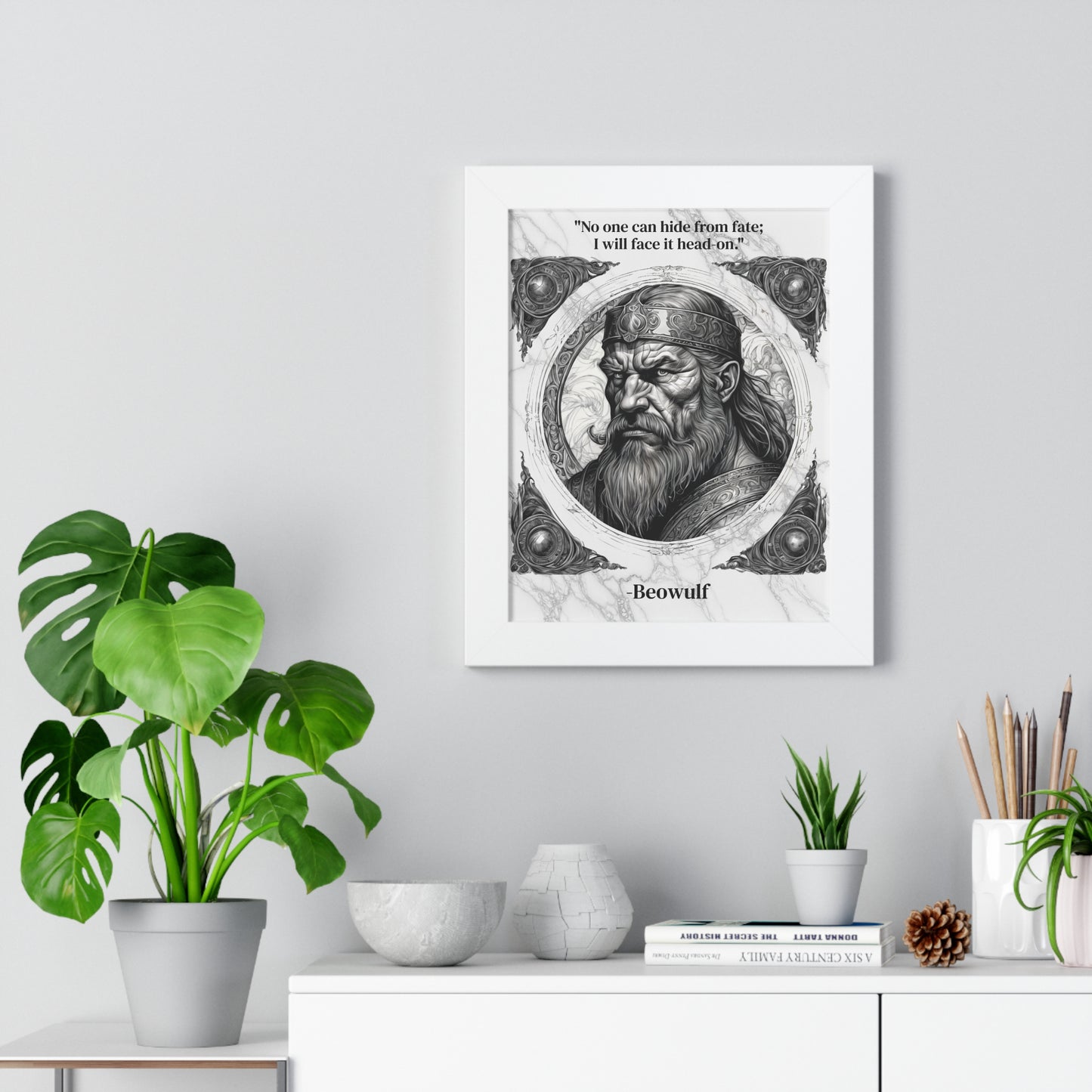 Beowulf Epic Hero Literature Framed Wall Art Inspirational Quote for Book Lovers Legendary Decor - Ideal Gift for Classic Literature Fans