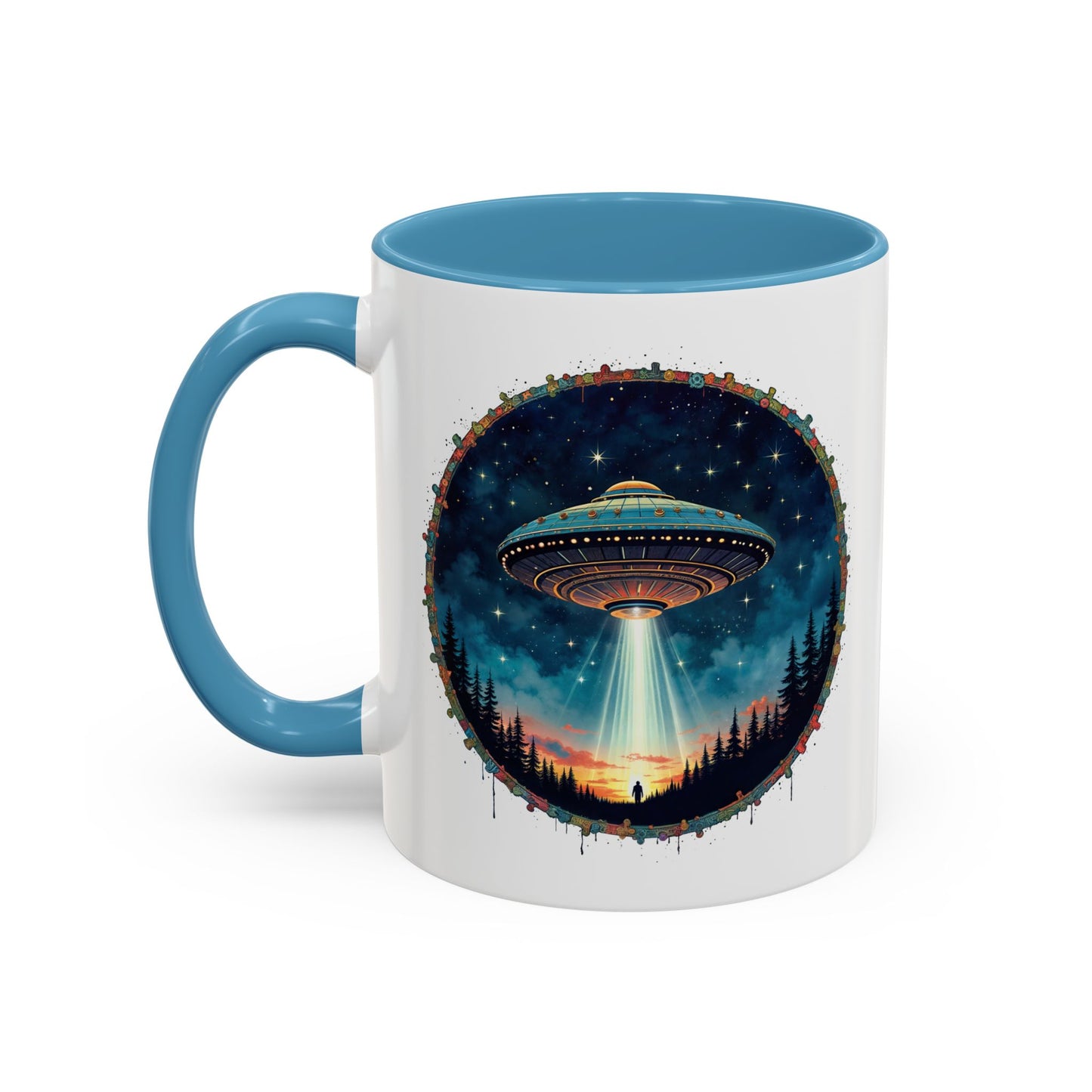 UFO Coffee Mug with Funny Cafe and Space Quotes for Coffee Lovers Who Enjoy Quirky Gifts and Humorous Alien-Themed Jokes QR Code Quote Video