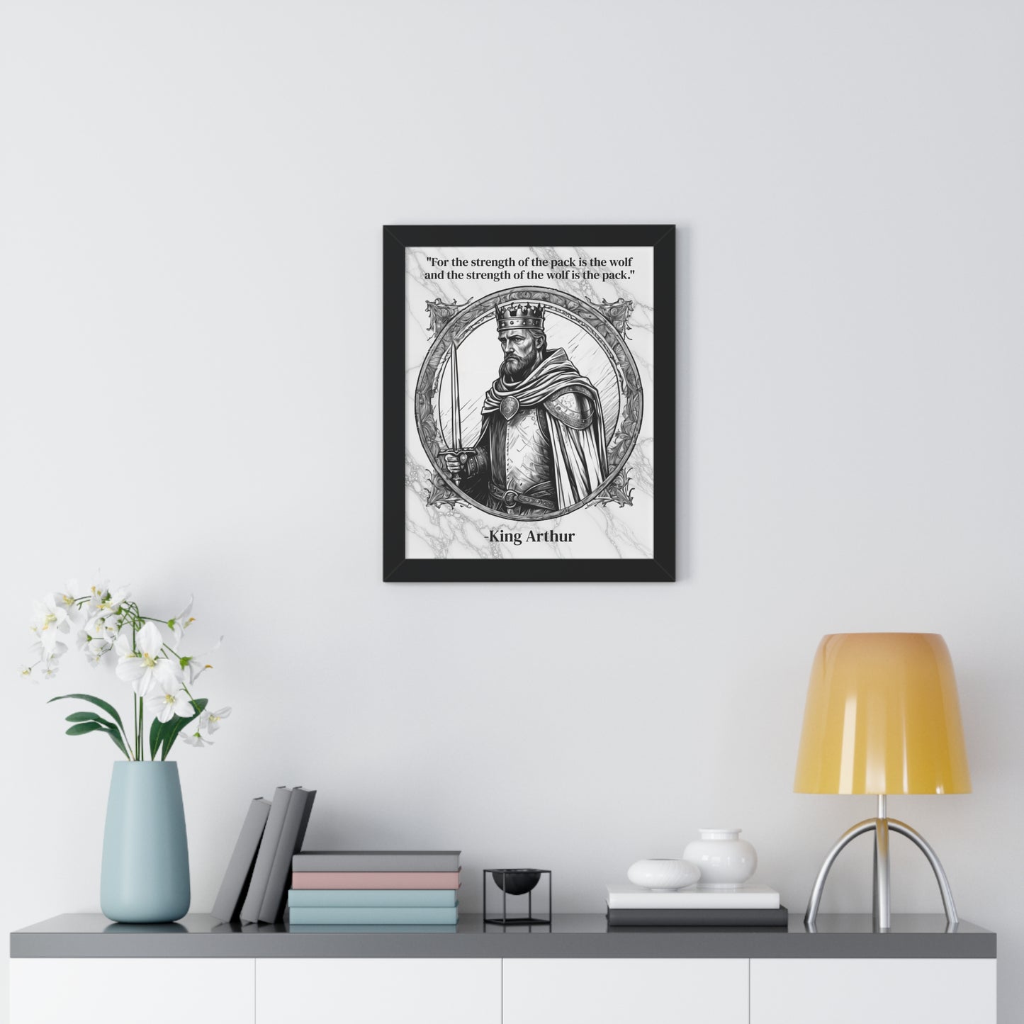 King Arthur Knights Templar Inspirational Framed Wall Art Quote for Fantasy Lovers Castle Decor - Great Gift for Medieval History Fans