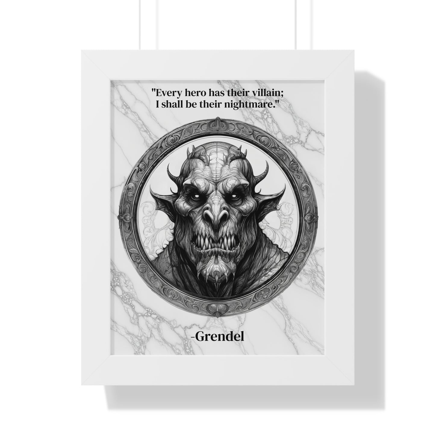 Grendel Dark Fantasy Horror Framed Wall Art Inspirational Quote for Legendary Epic Decor - Perfect Gift for Gothic Lovers Fans