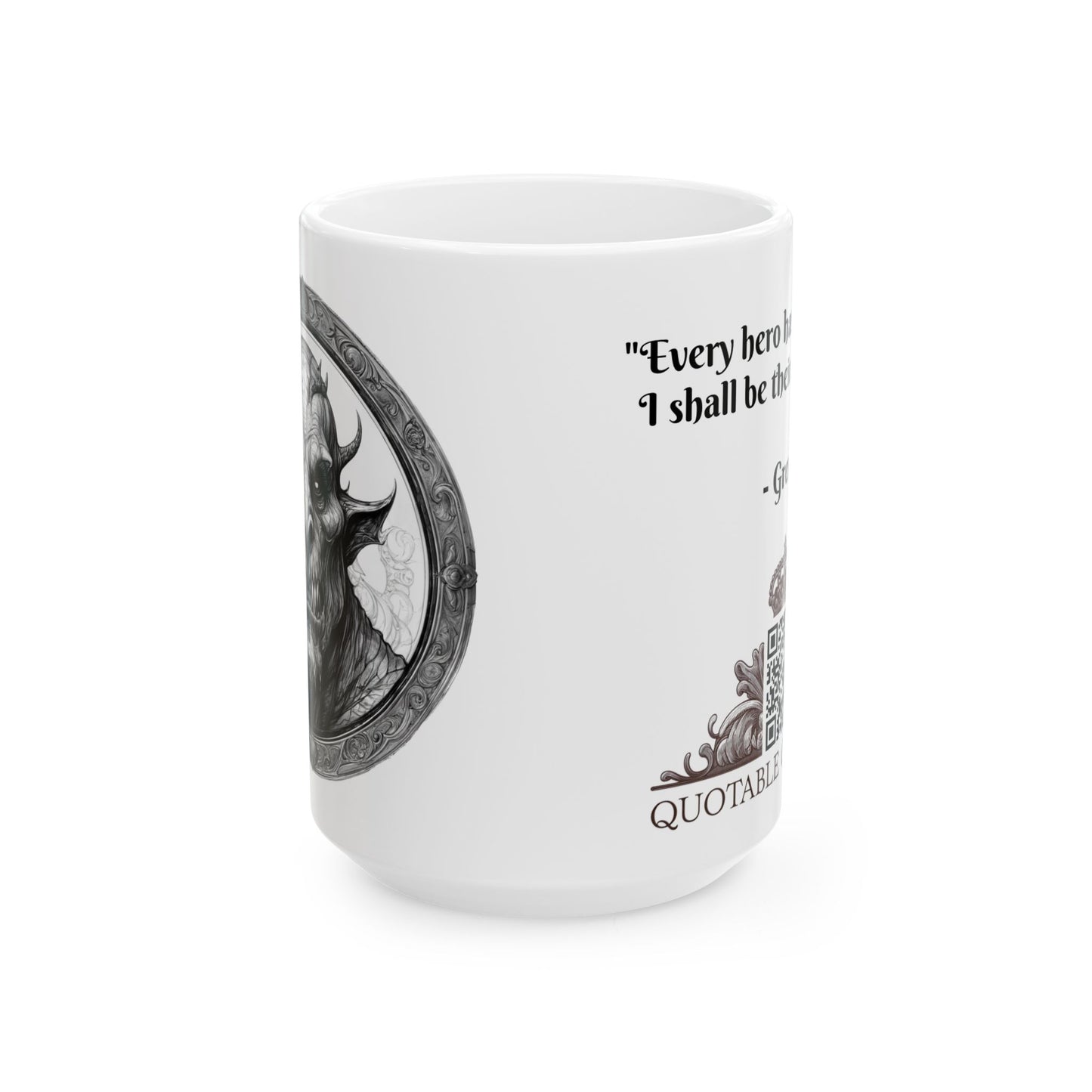 Grendel Inspirational Quote Coffee Mug with QR Code (11, 15oz)