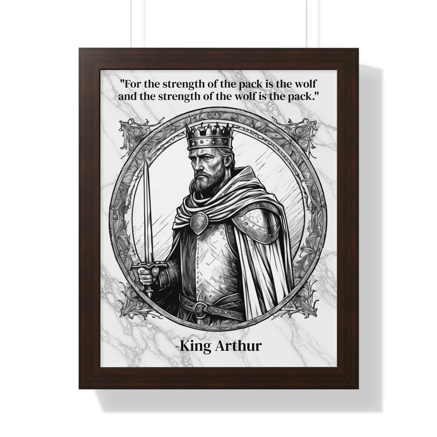 King Arthur Knights Templar Inspirational Framed Wall Art Quote for Fantasy Lovers Castle Decor - Great Gift for Medieval History Fans