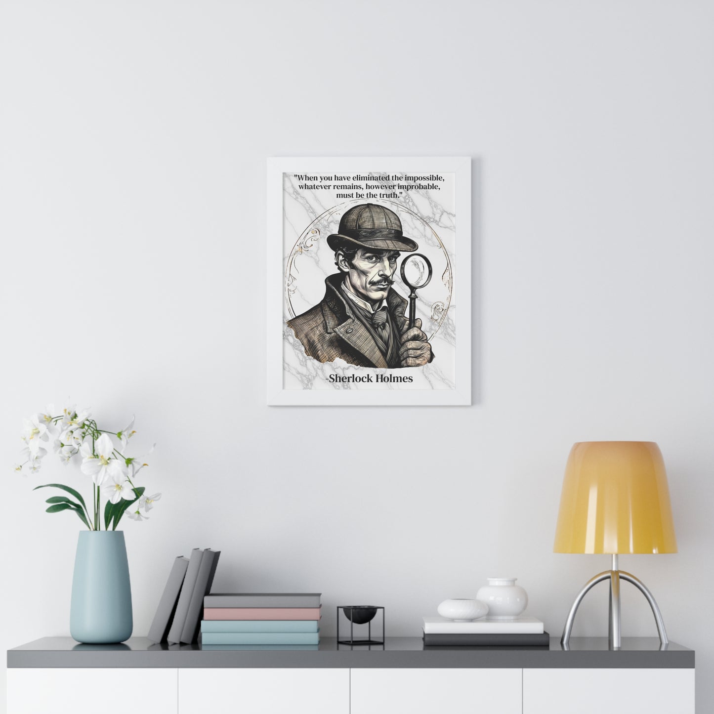 Sherlock Holmes Inspirational Quote Mystery Lover Decor Framed Wall Art for Home Office Gift - Perfect Detective Quote Print for Fans