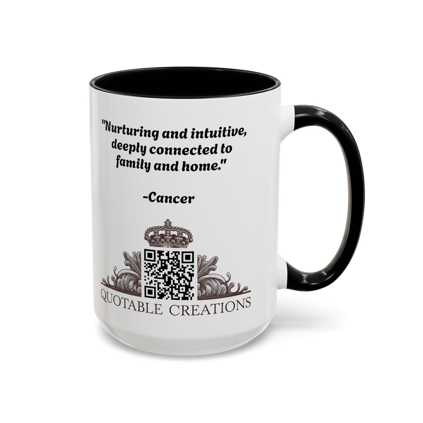 Cancer Zodiac Coffee Mug with Inspirational Quote and Smart QR Code Nurturing Astrology Gift Personalized Horoscope Mug for Cancer Fans