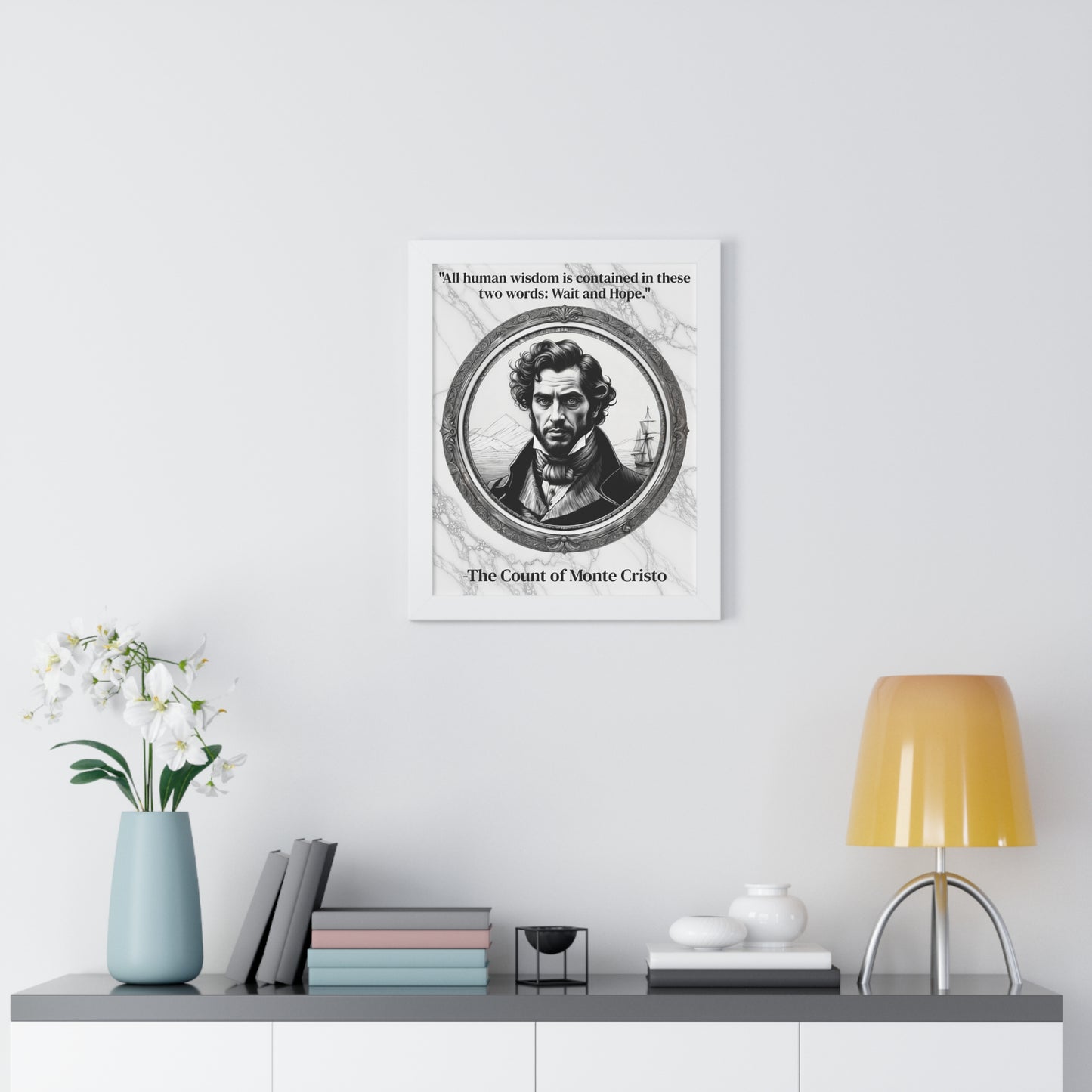 The Count of Monte Cristo Inspirational Quote Decor Framed Wall Art for Home Office Gift - Revenge Quote Print for Classic Literature Lovers