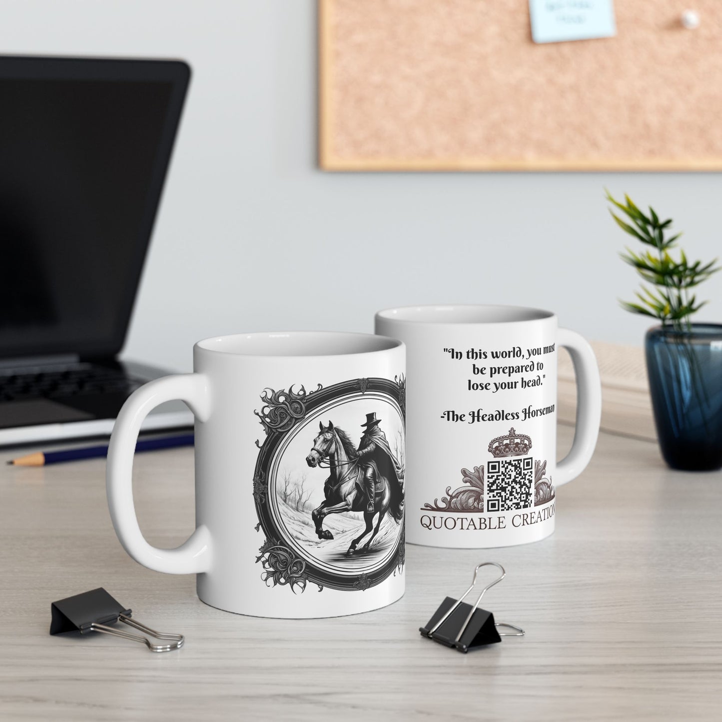 The Headless Horseman Inspirational Quote Coffee Mug with QR Code (11, 15oz)