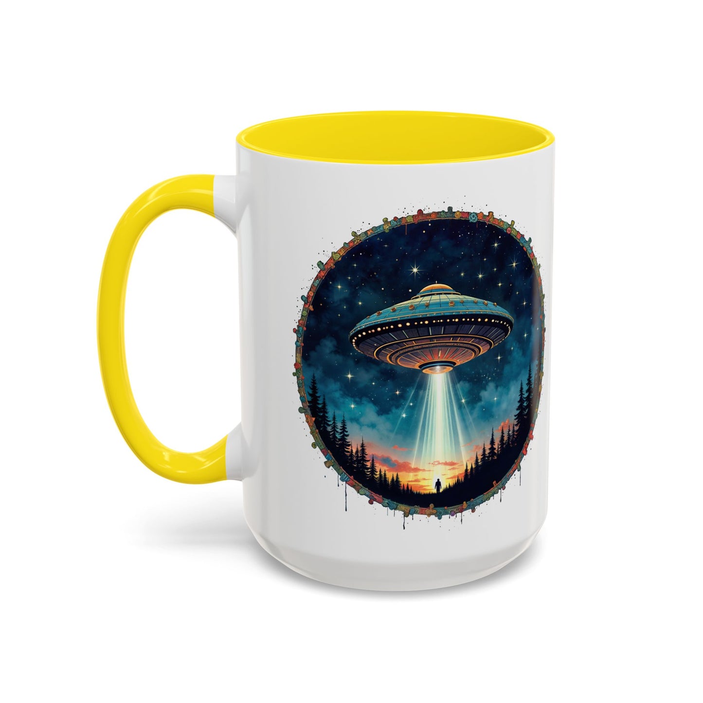 UFO Coffee Mug with Funny Cafe and Space Quotes - for Coffee Lovers Who Enjoy Quirky Gifts Humorous Alien-Themed Jokes QR Code Quote Video