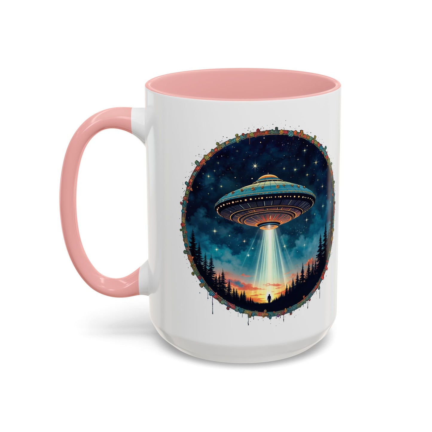 UFO Coffee Mug with Funny Cafe and Space Quotes for Coffee Lovers Who Enjoy Quirky Gifts and Humorous Alien-Themed Jokes QR Code Quote Video