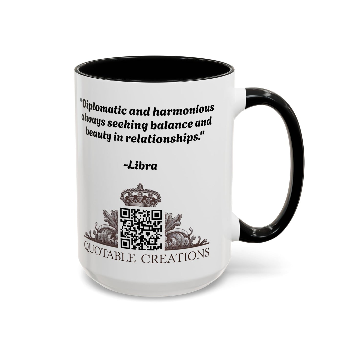 Libra Zodiac Coffee Mug with Inspirational Quote and Smart QR Code Balanced Astrology Gift Custom Horoscope Lovers Mug for Libra Fans