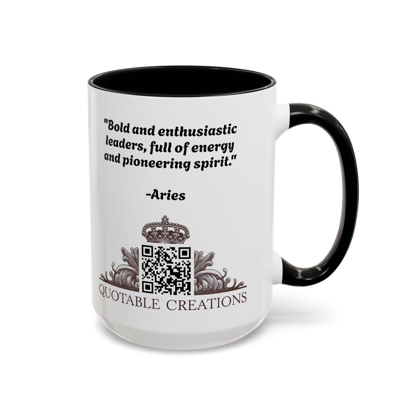 Aries Zodiac Coffee Mug with Inspirational Quote and Smart QR Code Unique Astrology Gift Personalized Horoscope Mug for Aries Lovers