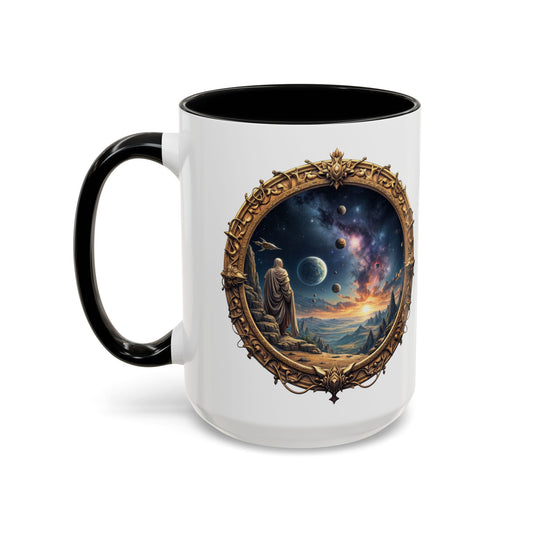 UFO Coffee Mug with Earth Pizza Quote for Space Enthusiasts Who Love Unique Gifts Funny Intergalactic Humor for Everyone QR Code Quote Video