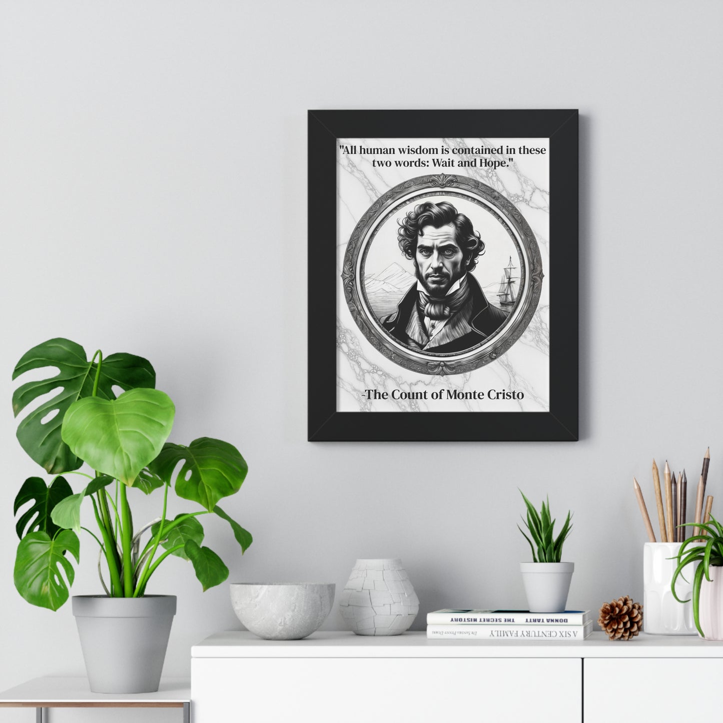 The Count of Monte Cristo Inspirational Quote Decor Framed Wall Art for Home Office Gift - Revenge Quote Print for Classic Literature Lovers