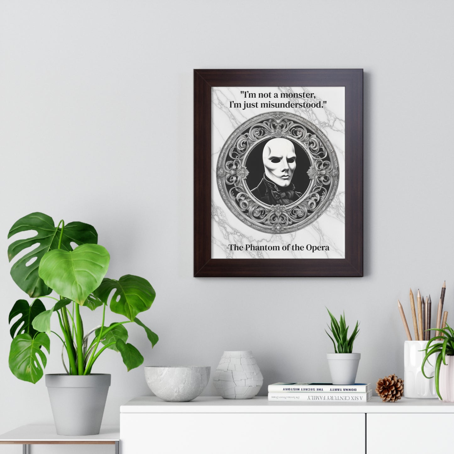 The Phantom of the Opera Inspirational Quote Art Decor Framed Wall Art for Home Office Gift - Perfect Quote Print for Music and Mystery Fans