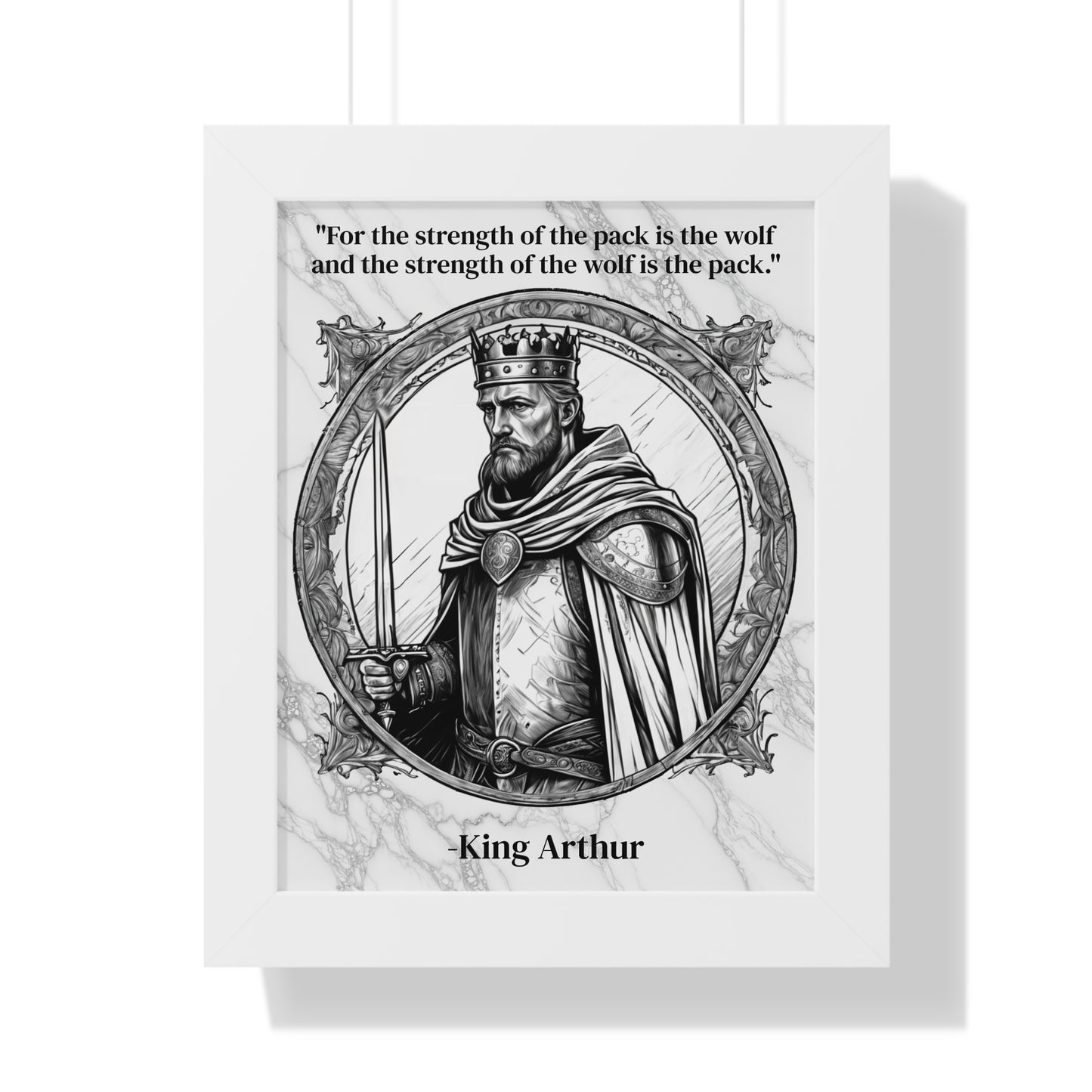 King Arthur Knights Templar Inspirational Framed Wall Art Quote for Fantasy Lovers Castle Decor - Great Gift for Medieval History Fans