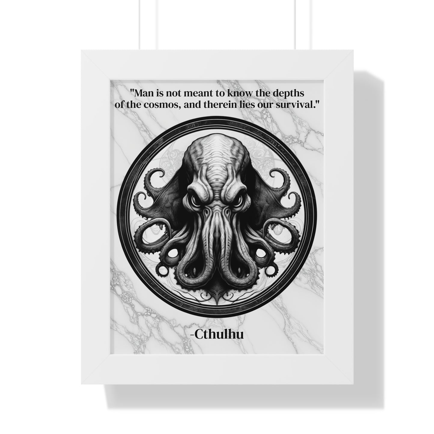 Cthulhu Lovecraft Epic Horror Mythos Framed Wall Art Inspirational Quote for Dark Fantasy Decor - Perfect Gift for Legendary Quest Fans Fan