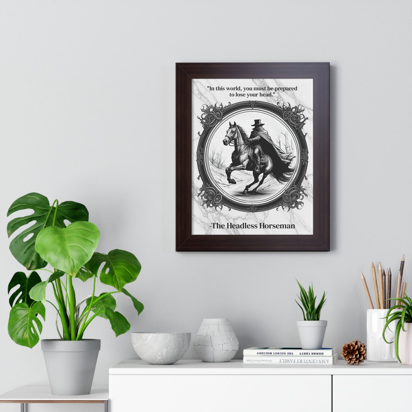 The Headless Horseman Inspirational Quote Halloween Decor Framed Wall Art for Home Office Gift - Ideal Legend Quote Print for Spooky Fans