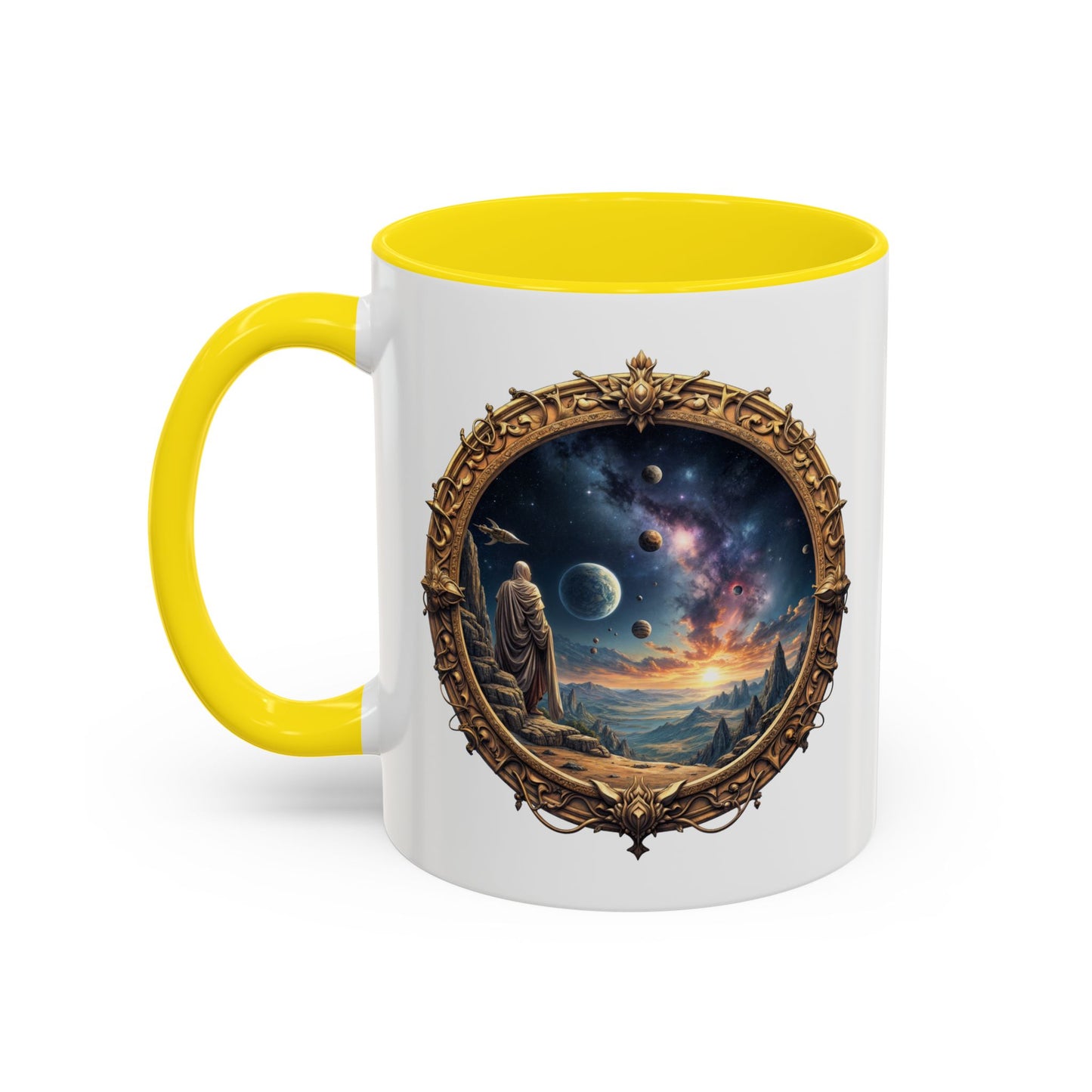 UFO Coffee Mug with Earth Pizza Quote for Space Enthusiasts - Who Love Unique Gift Funny Intergalactic Space Humor QR Code Quote Video