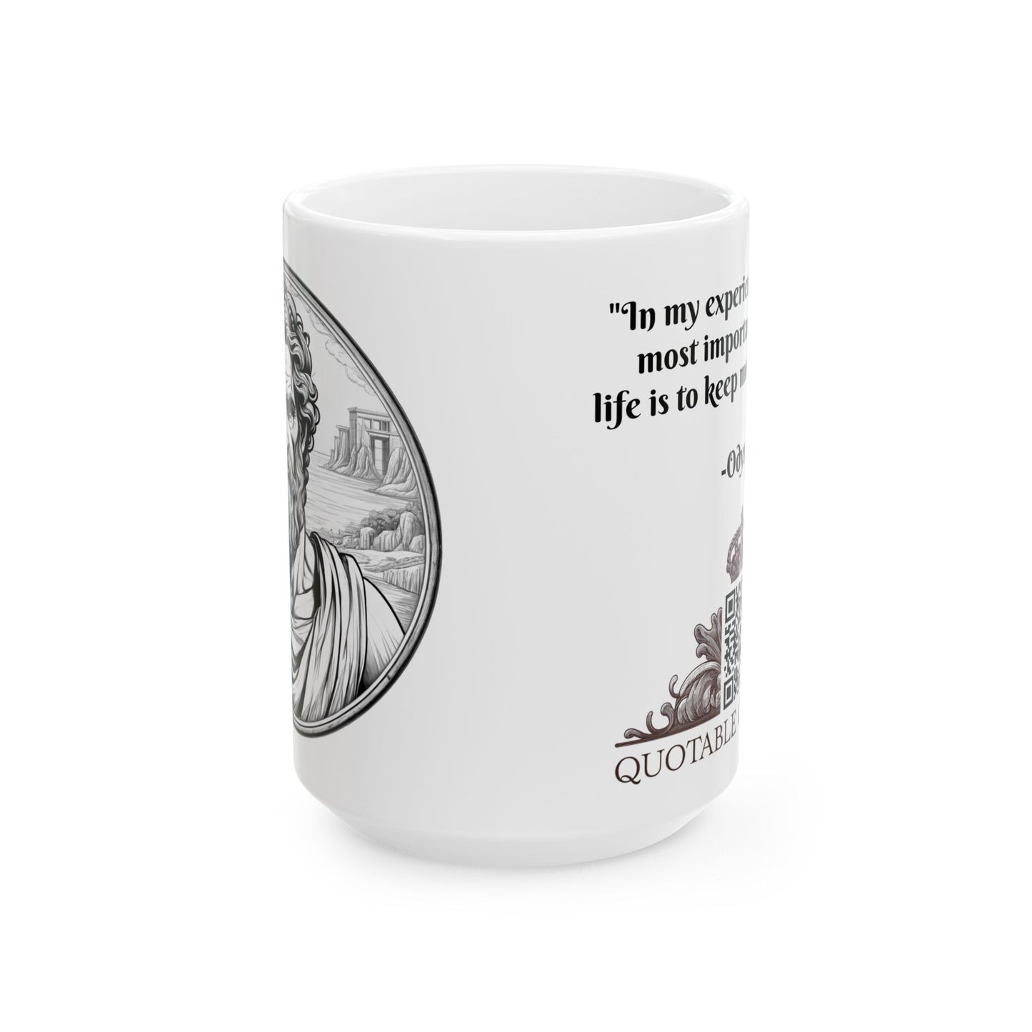 Odysseus Inspirational Quote Coffee Mug with QR Code (11, 15oz)