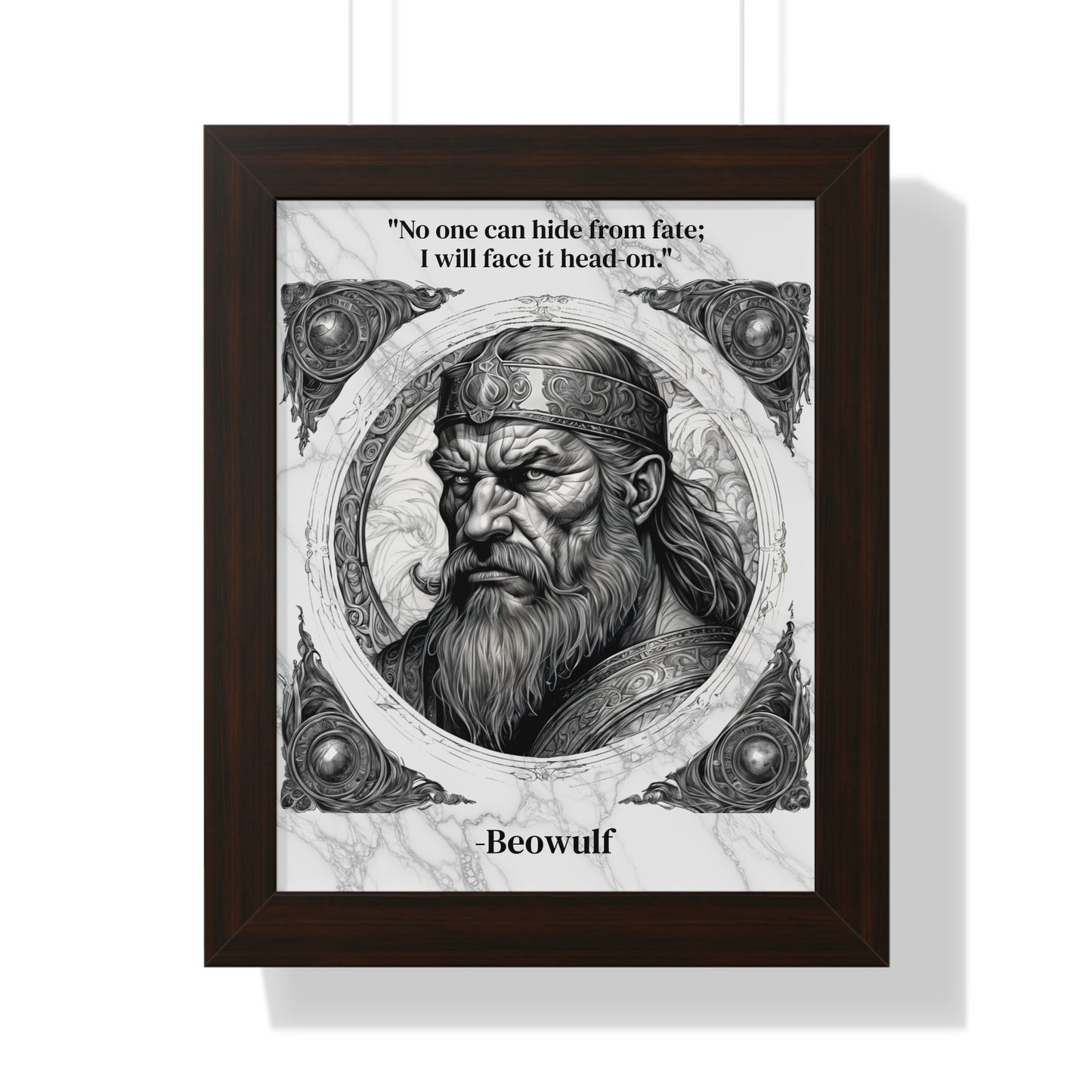 Beowulf Epic Hero Literature Framed Wall Art Inspirational Quote for Book Lovers Legendary Decor - Ideal Gift for Classic Literature Fans