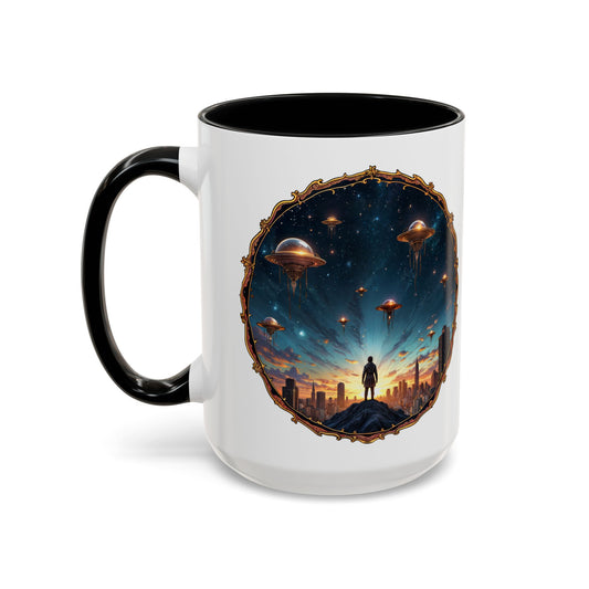 UFO Coffee Mug Featuring Alien Family Reunion Quote - for Intergalactic Traveler Who Love Unique Quirky Gift Alien Jokes QR Code Quote Video