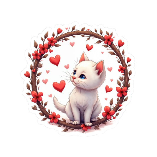 Kitten with Hearts - Kiss-Cut Sticker