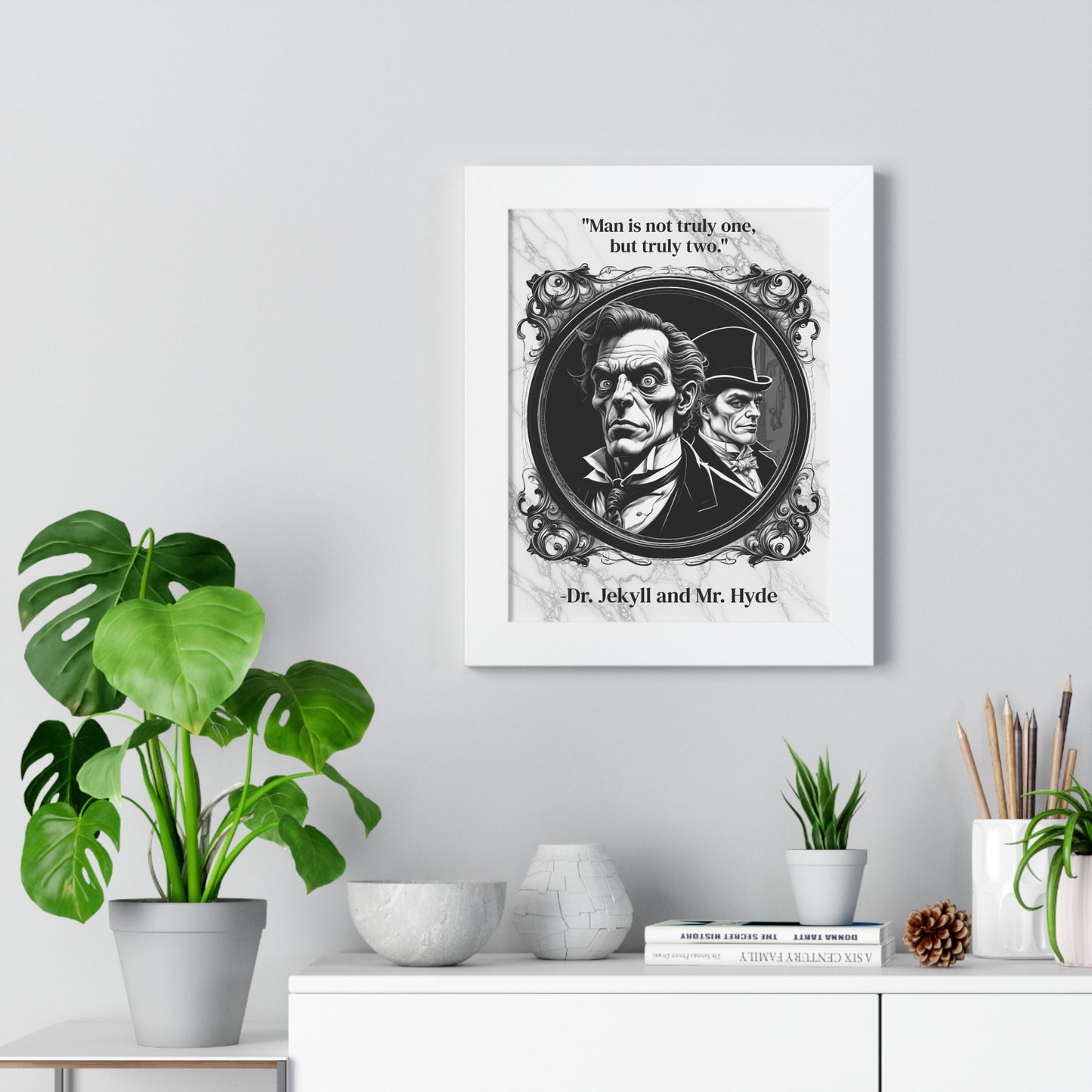 Dr. Jekyll and Mr. Hyde Inspirational Quote Gothic Decor Framed Wall Art for Home Office Gift - Duality Quote Print for Literary Enthusiasts