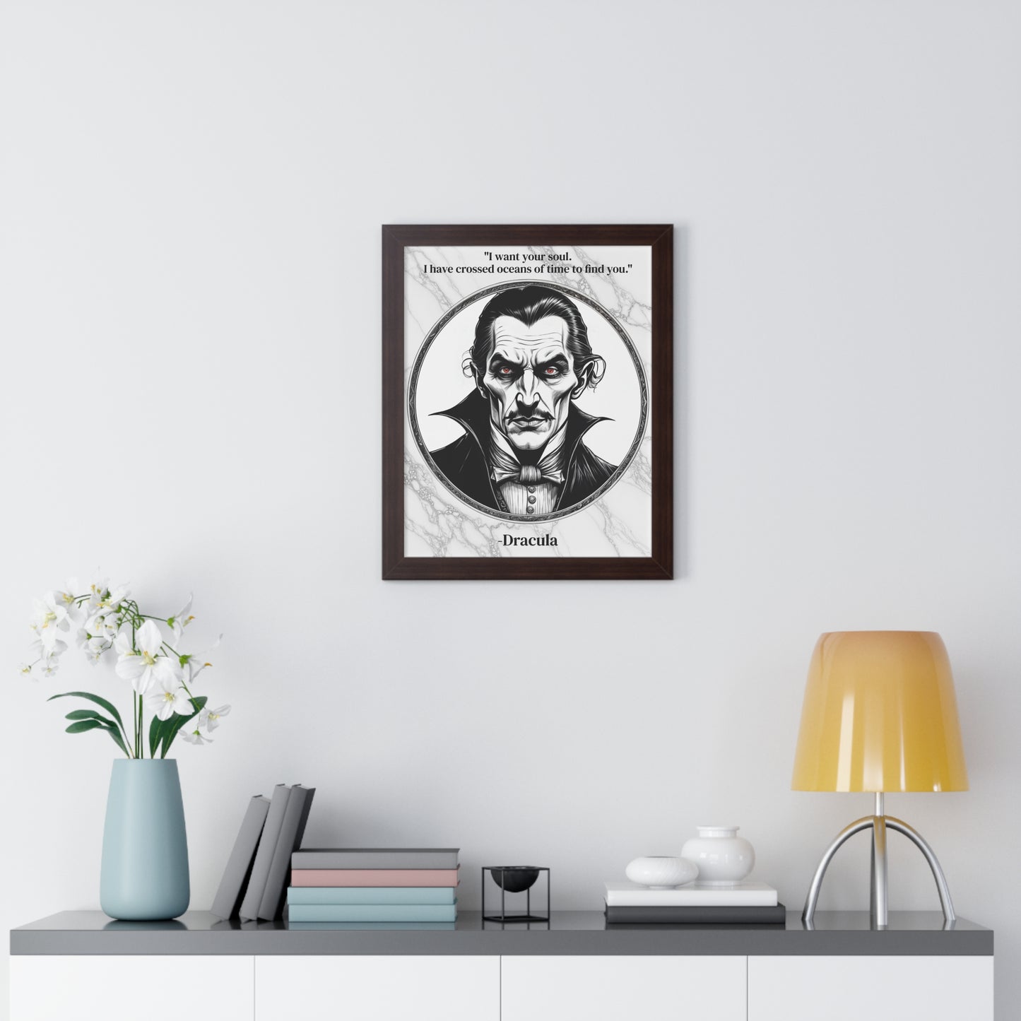 Dracula Inspirational Quote Gothic Decor Framed Wall Art for Home Office Gift - Ideal Vampire Quote Print for Horror Literature Lovers