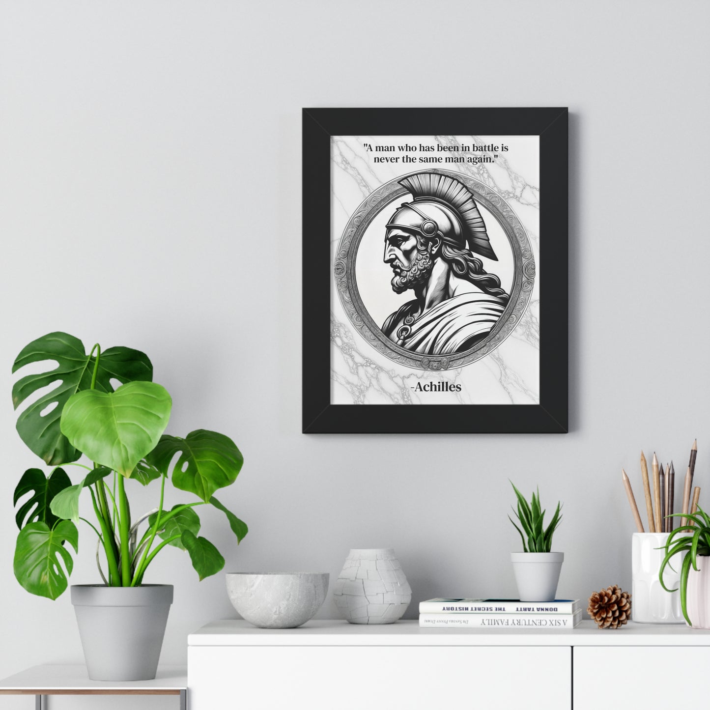 Achilles Greek Mythology Motivational Framed Wall Art Quote for Home Office Decor - Unique Gift for Warrior Spirit Inspirational Fans