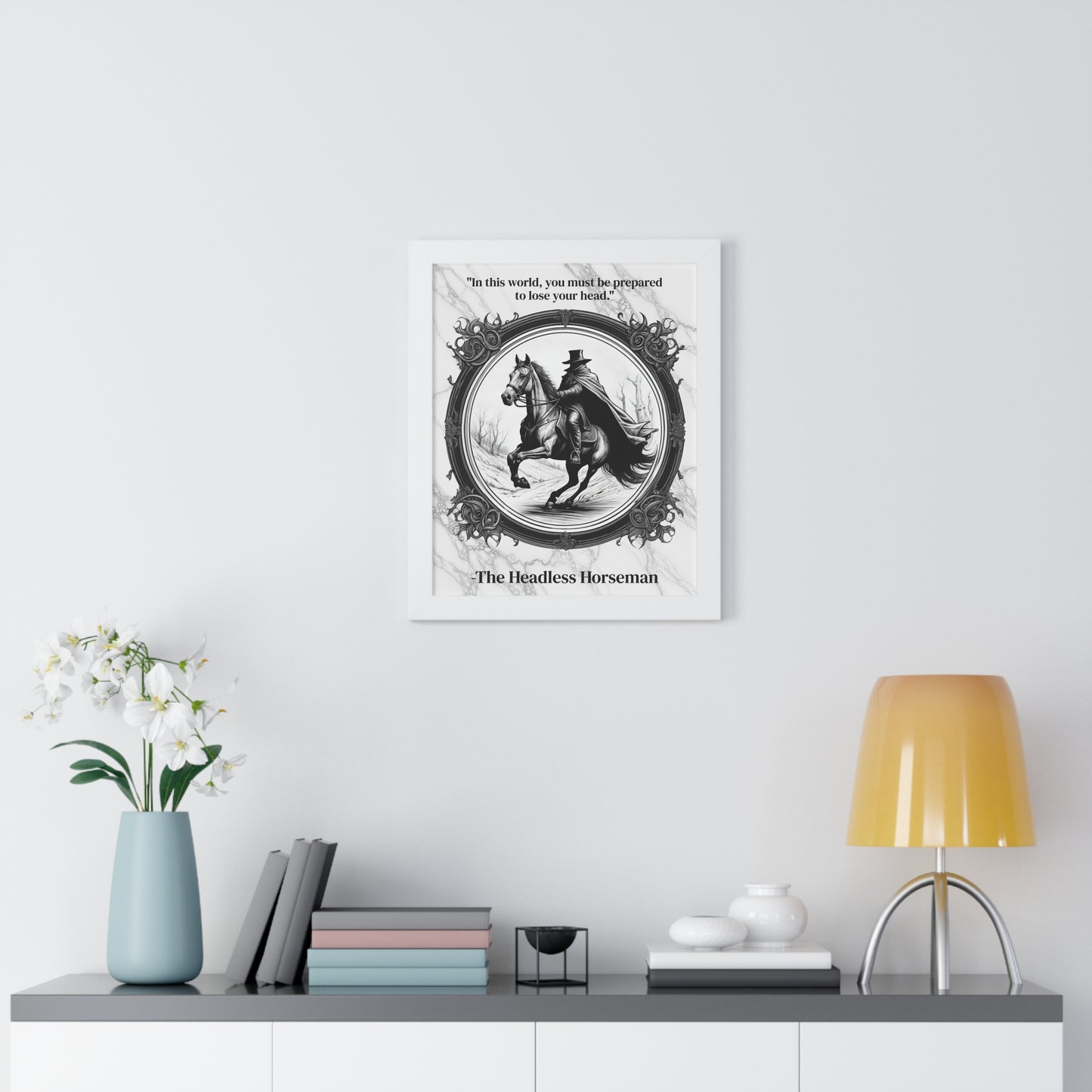 The Headless Horseman Inspirational Quote Halloween Decor Framed Wall Art for Home Office Gift - Ideal Legend Quote Print for Spooky Fans