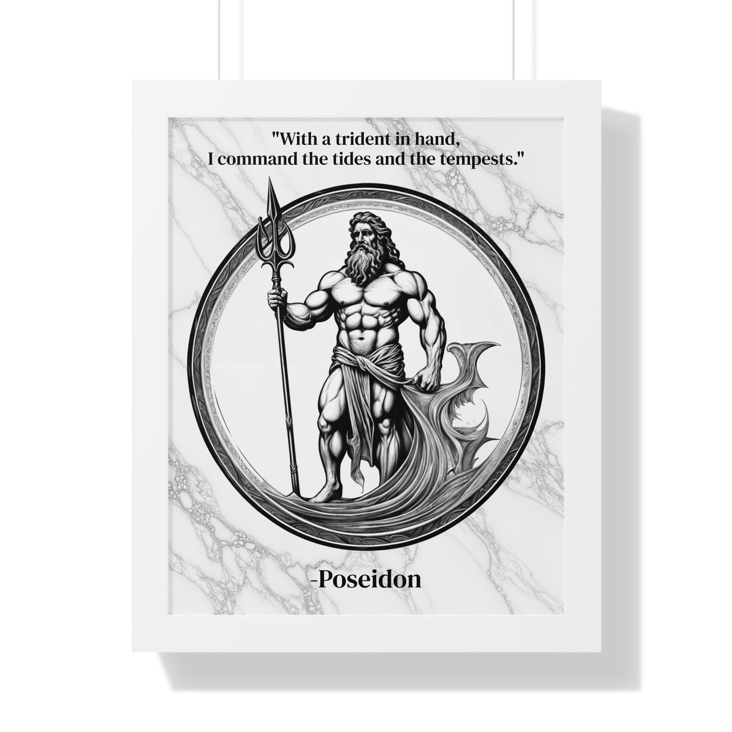 Poseidon Trident Ocean Wave Inspirational Framed Wall Art Quote for Epic Coastal Home Decor - Great Gift for Beach Lovers Sea Spirit Fans