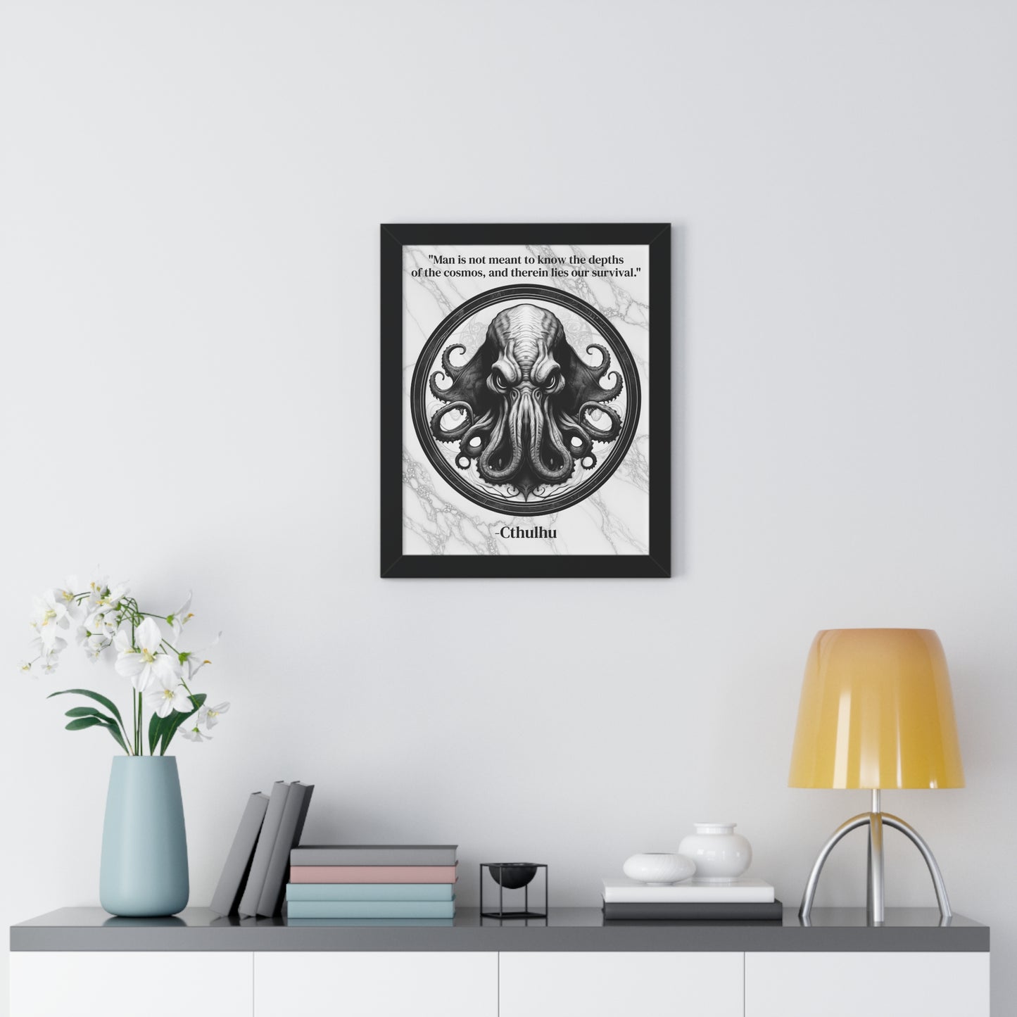 Cthulhu Lovecraft Epic Horror Mythos Framed Wall Art Inspirational Quote for Dark Fantasy Decor - Perfect Gift for Legendary Quest Fans Fan