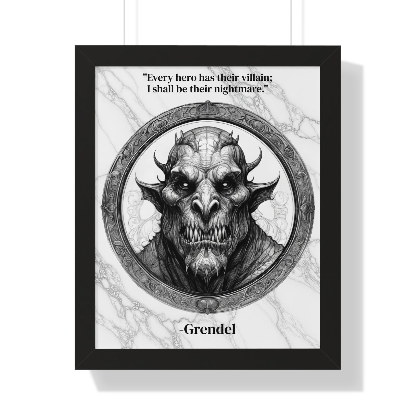 Grendel Dark Fantasy Horror Framed Wall Art Inspirational Quote for Legendary Epic Decor - Perfect Gift for Gothic Lovers Fans