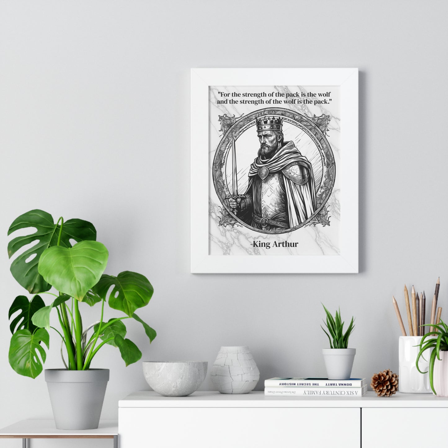 King Arthur Knights Templar Inspirational Framed Wall Art Quote for Fantasy Lovers Castle Decor - Great Gift for Medieval History Fans