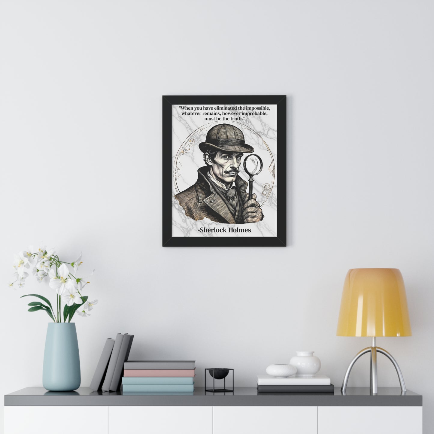 Sherlock Holmes Inspirational Quote Mystery Lover Decor Framed Wall Art for Home Office Gift - Perfect Detective Quote Print for Fans