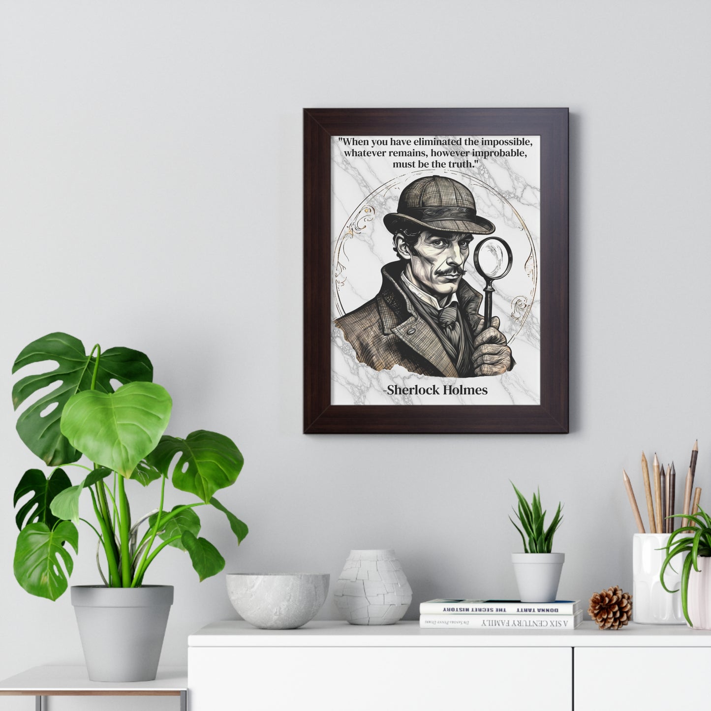 Sherlock Holmes Inspirational Quote Mystery Lover Decor Framed Wall Art for Home Office Gift - Perfect Detective Quote Print for Fans