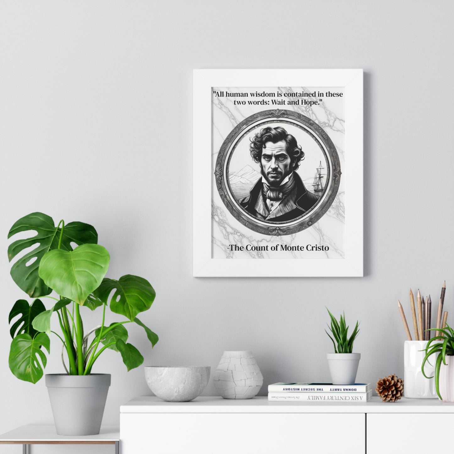 The Count of Monte Cristo Inspirational Quote Decor Framed Wall Art for Home Office Gift - Revenge Quote Print for Classic Literature Lovers