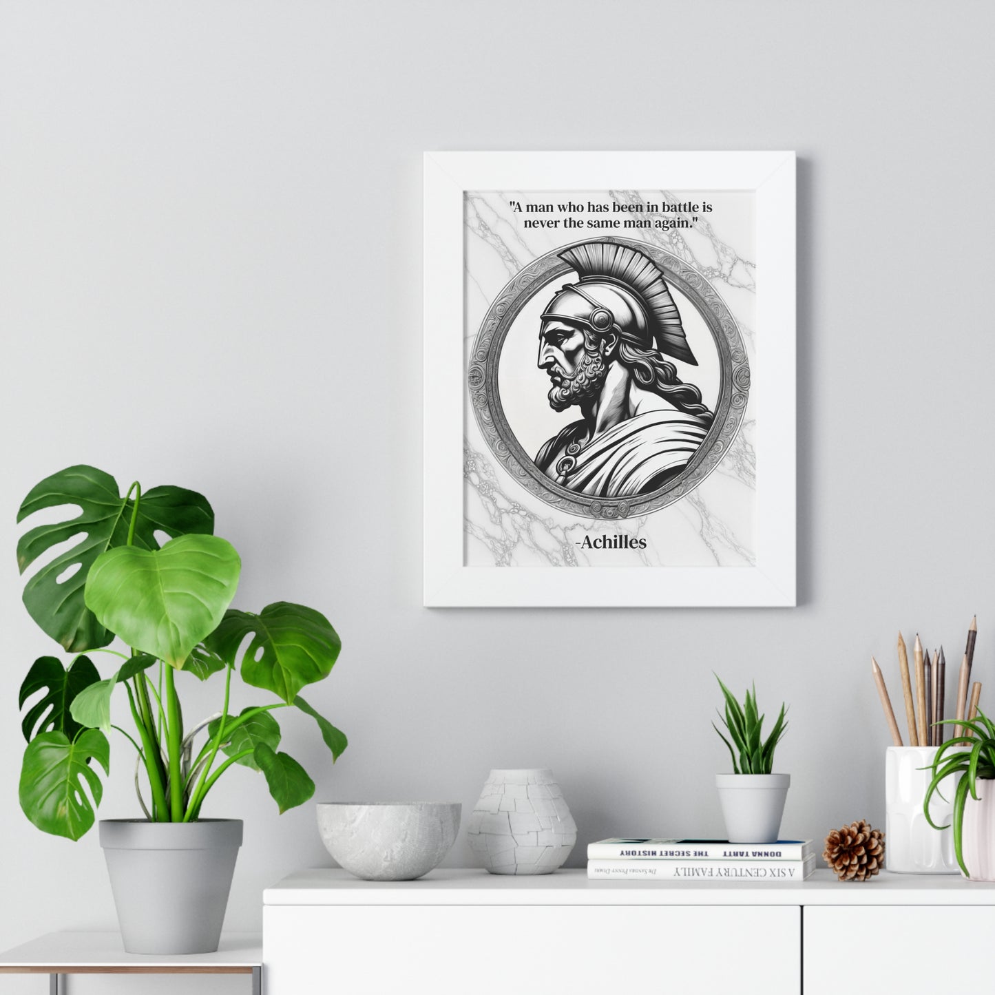 Achilles Greek Mythology Motivational Framed Wall Art Quote for Home Office Decor - Unique Gift for Warrior Spirit Inspirational Fans