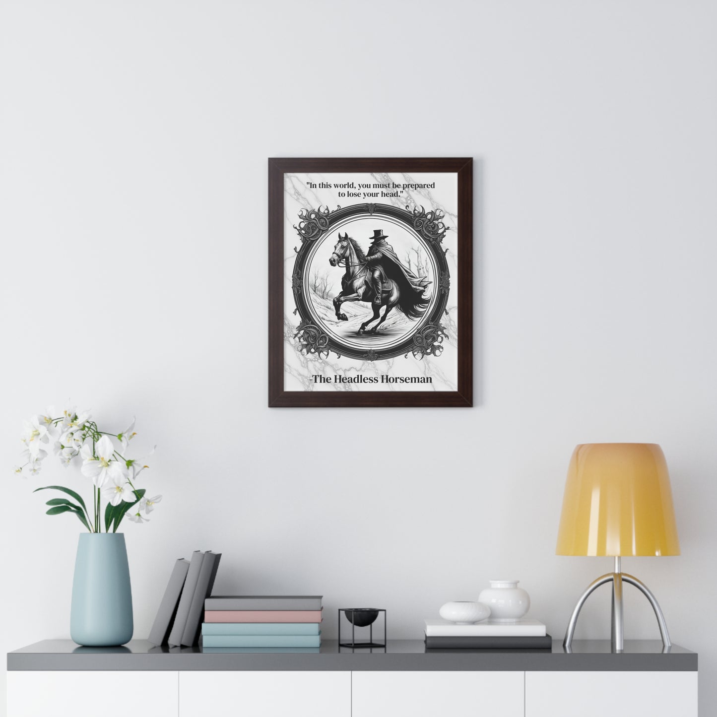 The Headless Horseman Inspirational Quote Halloween Decor Framed Wall Art for Home Office Gift - Ideal Legend Quote Print for Spooky Fans