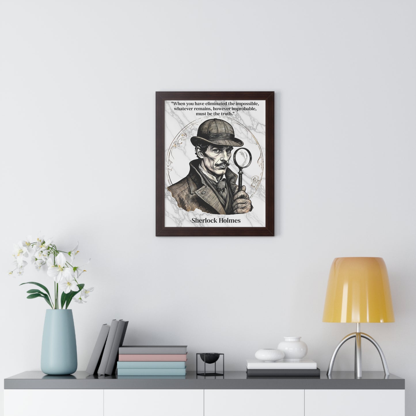 Sherlock Holmes Inspirational Quote Mystery Lover Decor Framed Wall Art for Home Office Gift - Perfect Detective Quote Print for Fans