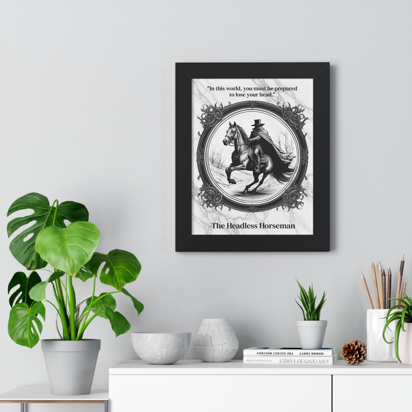 The Headless Horseman Inspirational Quote Halloween Decor Framed Wall Art for Home Office Gift - Ideal Legend Quote Print for Spooky Fans